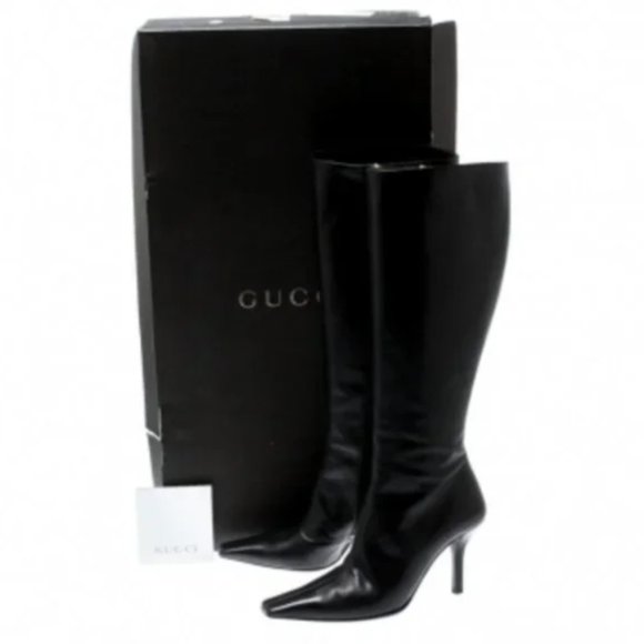 RARE Gucci G heel knee high leather boots 37.5 - Picture 7 of 8